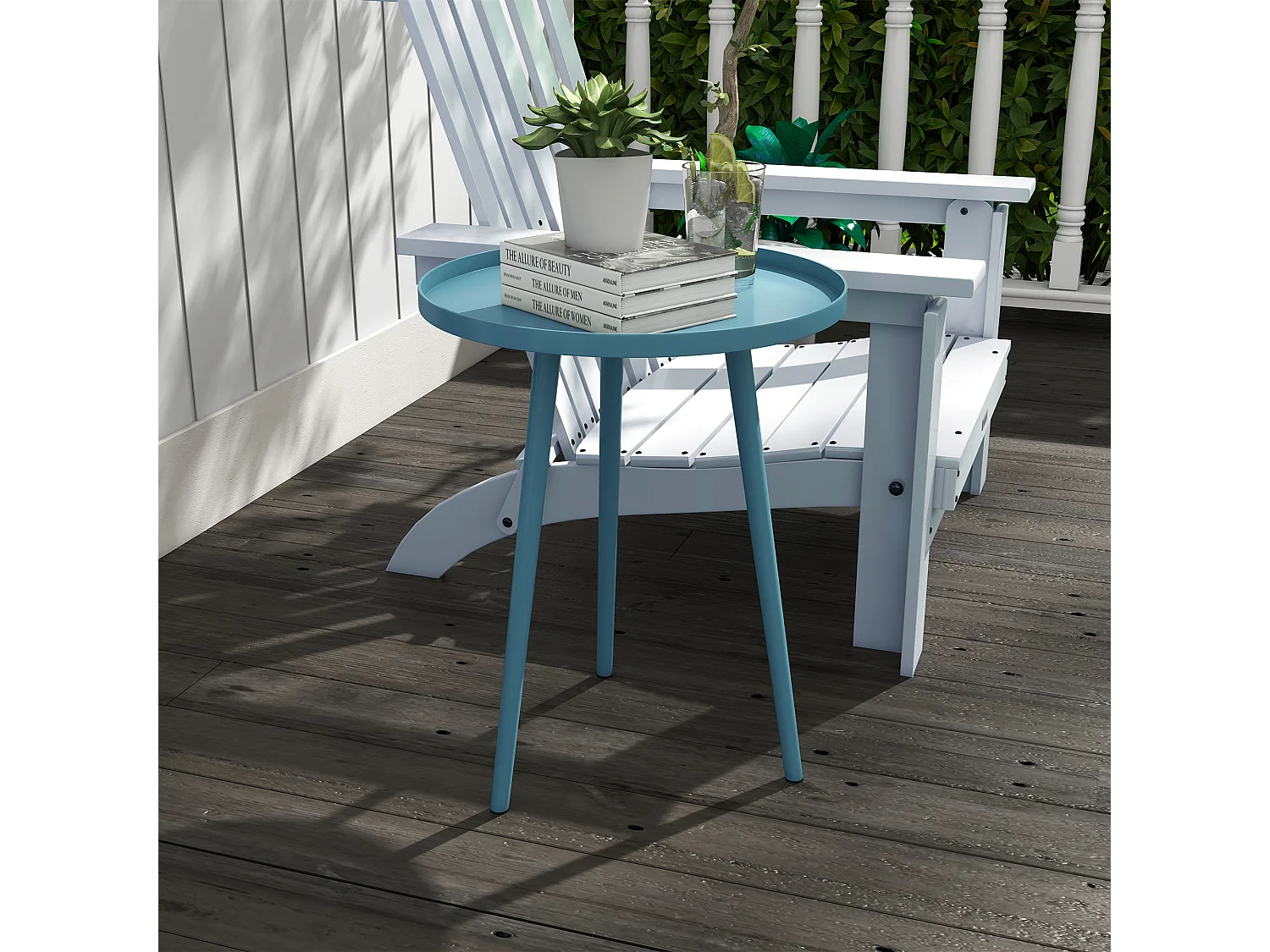 Table basse de jardin d'appoint design scandinave Ø 40 x 50H cm acier époxy bleu