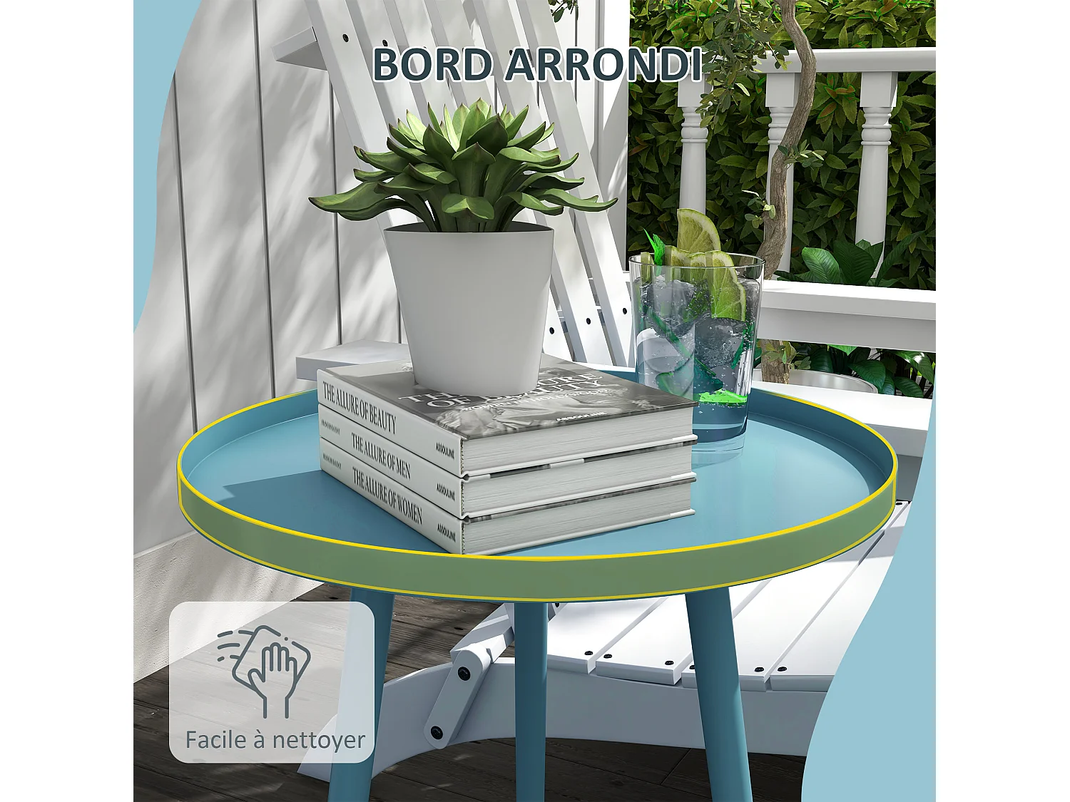 Table basse de jardin d'appoint design scandinave Ø 40 x 50H cm acier époxy bleu