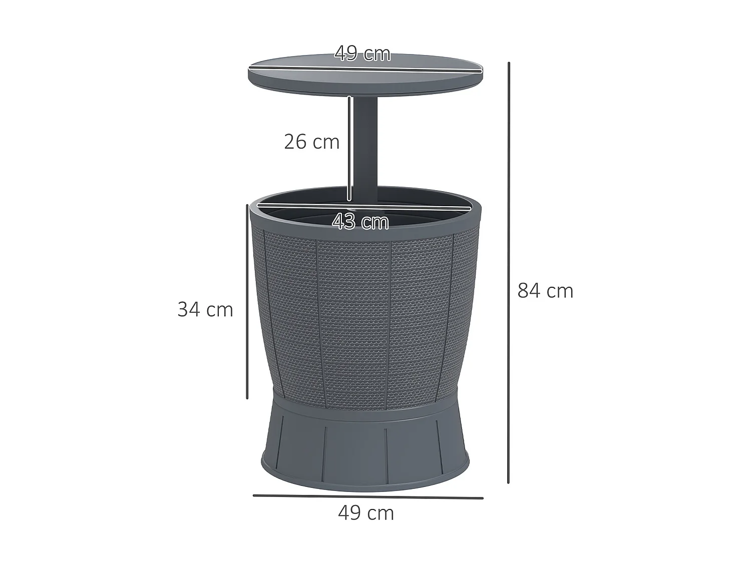Seau à glace table basse 2 en 1 - plateau télescopique - dia. 49 x 58-84H cm - PP effet résine gris
