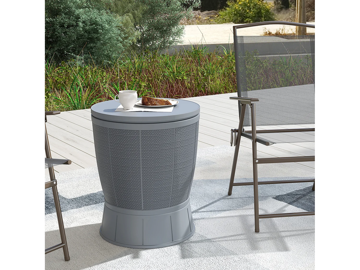 Seau à glace table basse 2 en 1 - plateau télescopique - dia. 49 x 58-84H cm - PP effet résine gris
