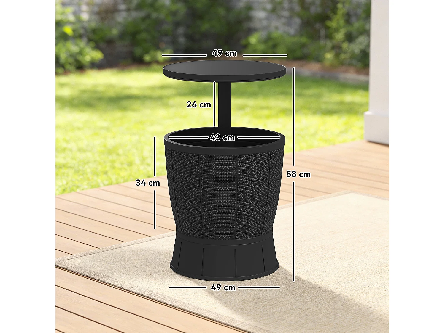 Seau à glace table basse 2 en 1 - plateau télescopique - dia. 49 x 58-84H cm - PP effet résine noir