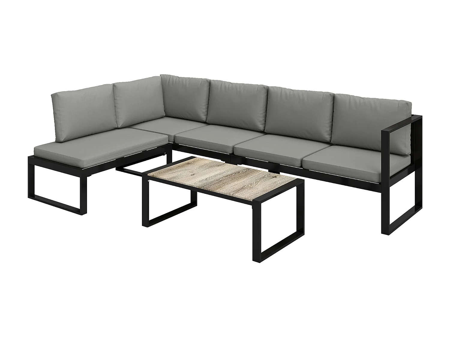 Salon de jardin d'angle 5 personnes design table basse coussins gris inclus