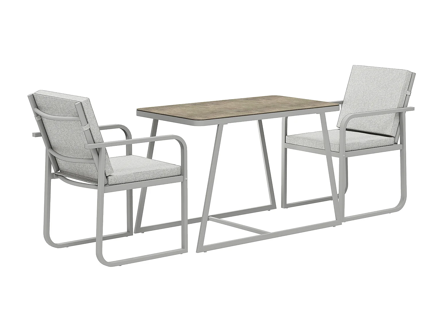 Salon de jardin design relax 2 personnes 3 pièces avec coussins déhoussables gris