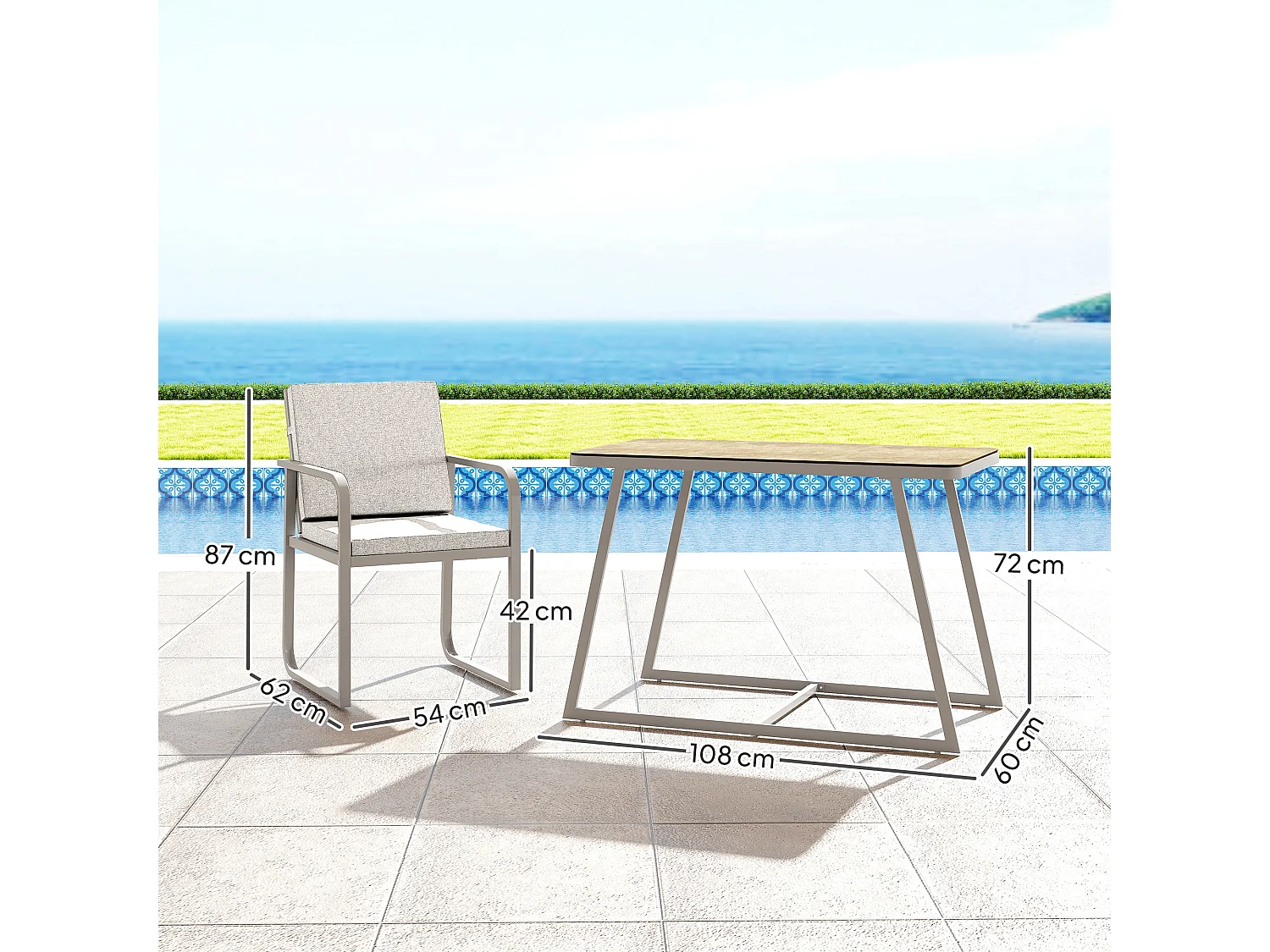 Salon de jardin design relax 2 personnes 3 pièces avec coussins déhoussables gris