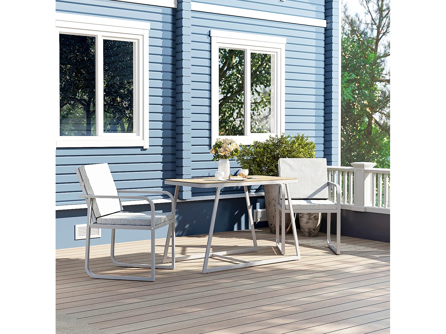 Salon de jardin design relax 2 personnes 3 pièces avec coussins déhoussables gris