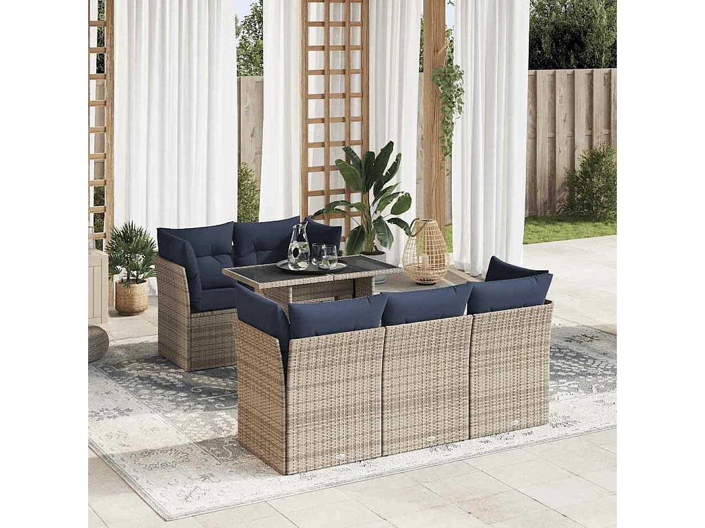 Salon de jardin avec coussins 6 pièces gris résine tressée acacia