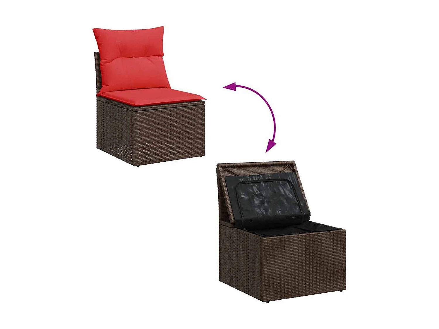 Salon de jardin avec coussins 6pièces marron résine tressée acacia