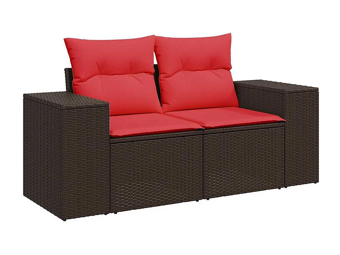 Salon de jardin avec coussins 7pièces marron résine tressée acacia