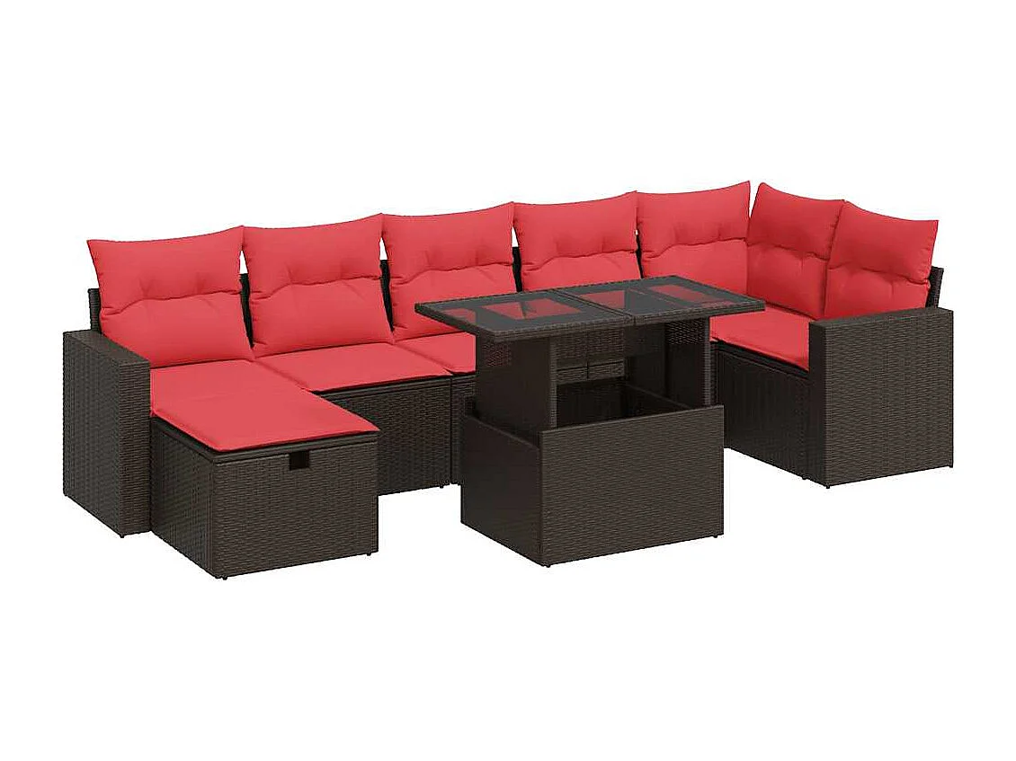 Salon de jardin avec coussins 8 pièces marron résine tressée acacia