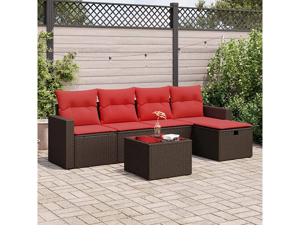 Salon de jardin avec coussins 6 pièces marron résine tressée