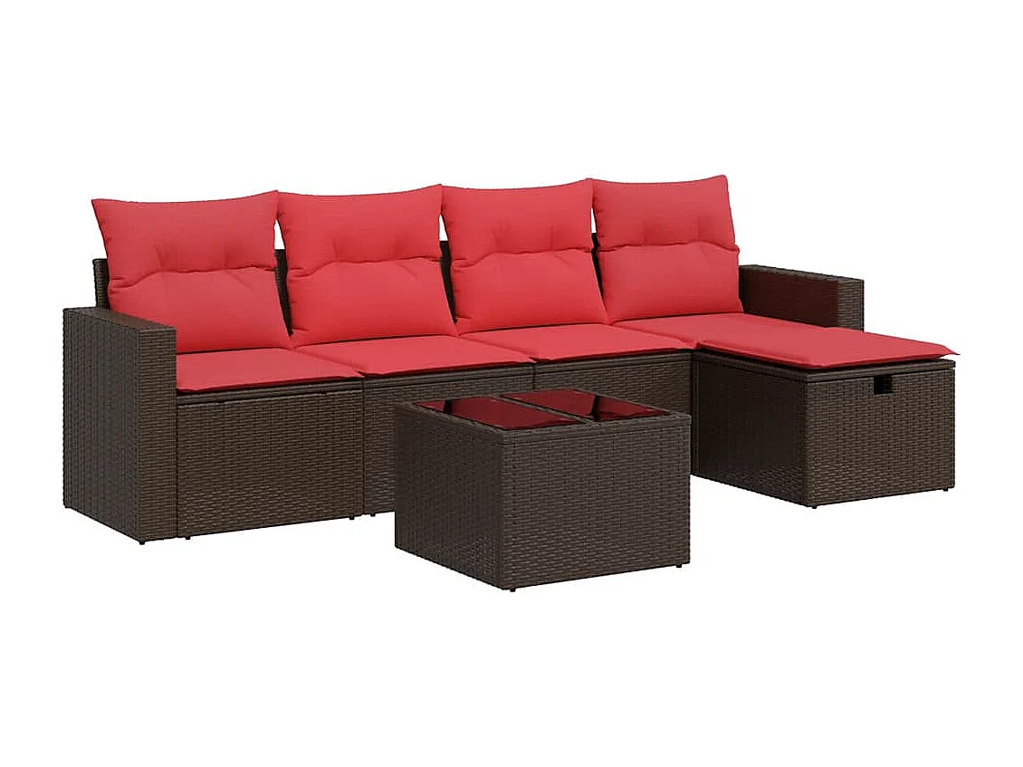 Salon de jardin avec coussins 6 pièces marron résine tressée