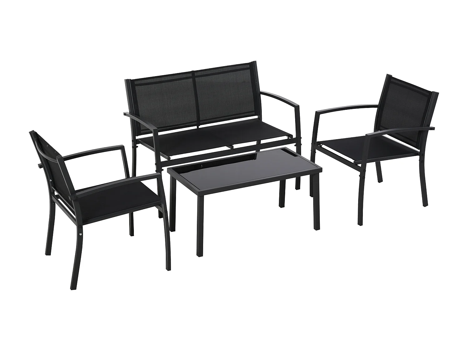 Salon de jardin extérieur 4 pièces cadre en métal noir
