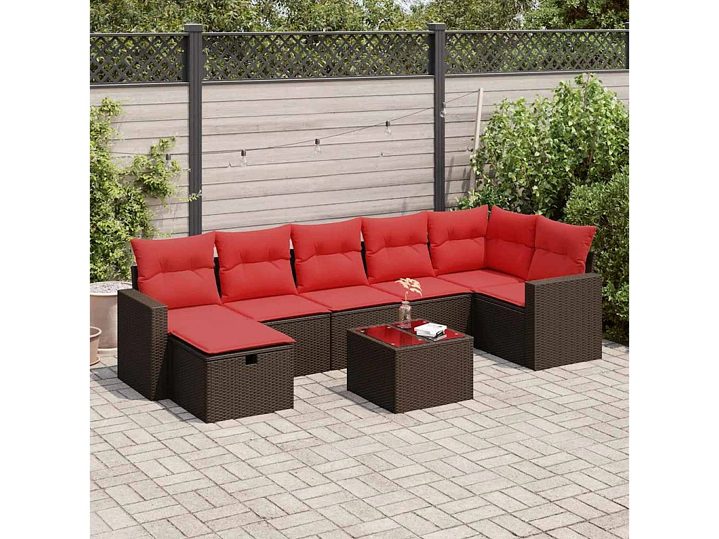 Set sofás de jardín 8 piezas y cojines ratán sintético marrón