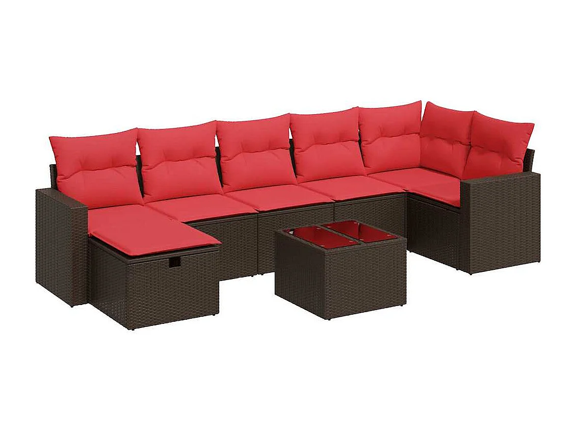 Set sofás de jardín 8 piezas y cojines ratán sintético marrón