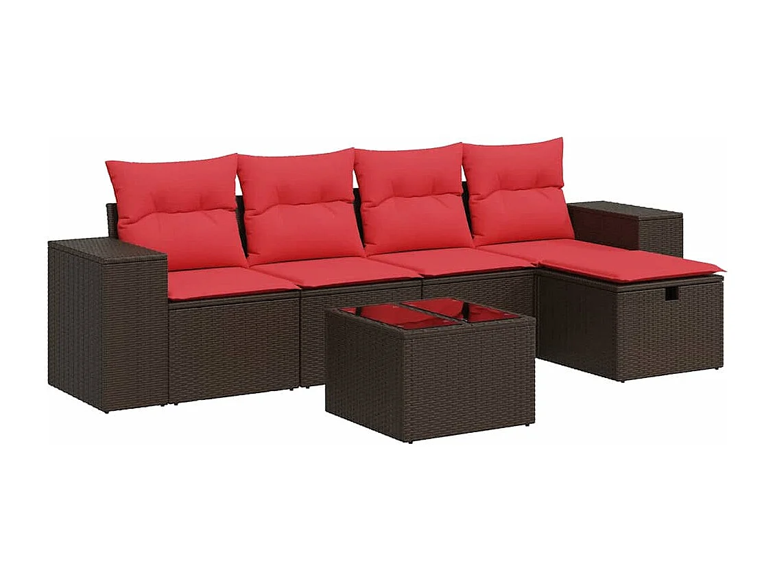 Set sofás de jardín 6 piezas y cojines ratán sintético marrón