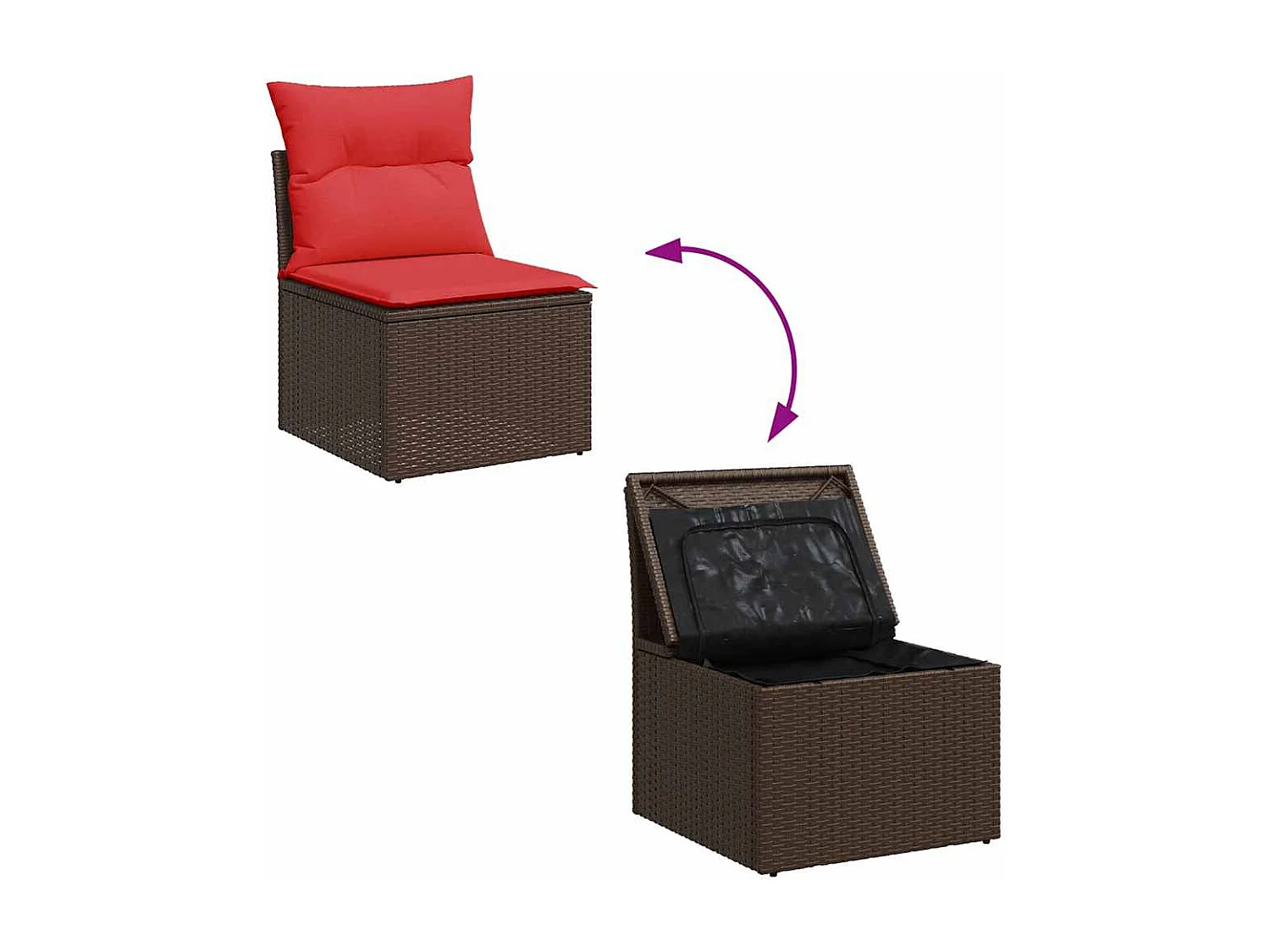 Salon de jardin 6 pièces avec coussins marron résine tressée acacia