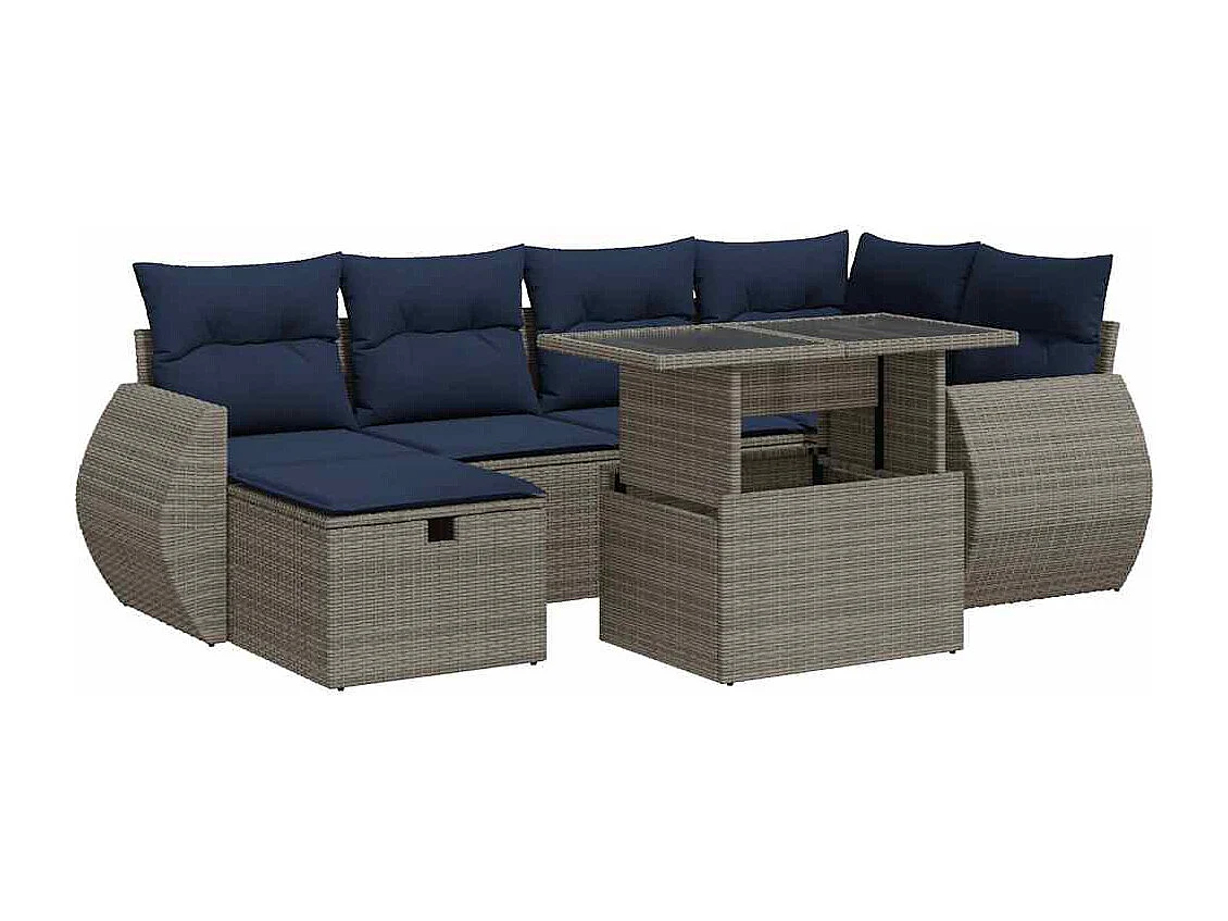 Salon de jardin avec coussins 7pièces gris résine tressée acacia