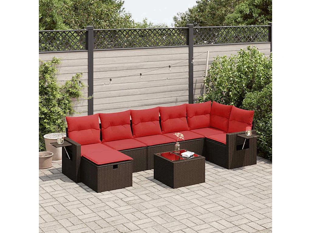Set sofás de jardín 8 piezas y cojines ratán sintético marrón
