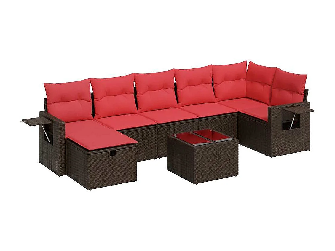 Set sofás de jardín 8 piezas y cojines ratán sintético marrón