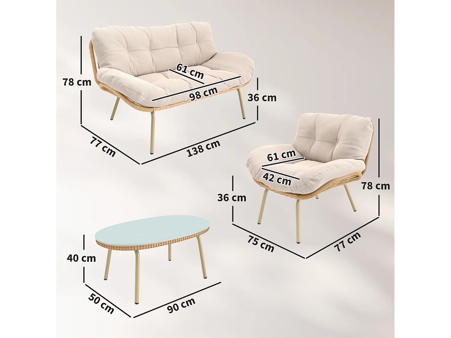Salon de jardin design 4 places grand confort épais coussins