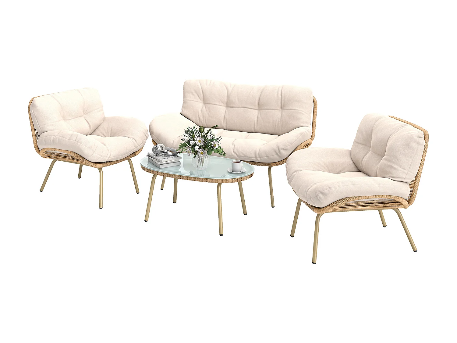 Salon de jardin design 4 places grand confort épais coussins