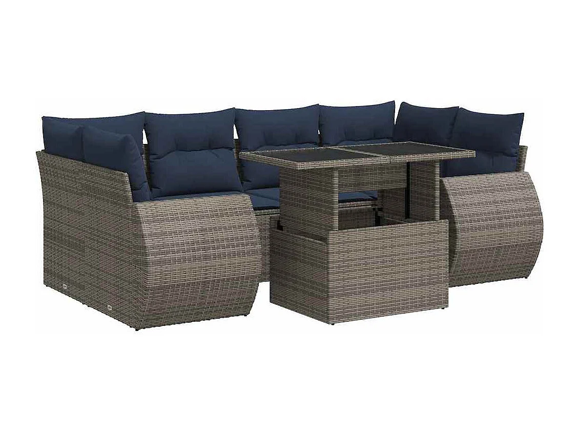 Salon de jardin avec coussins 7 pièces gris résine tressée acacia