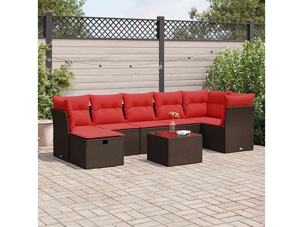 Set sofás de jardín 8 piezas y cojines ratán sintético marrón