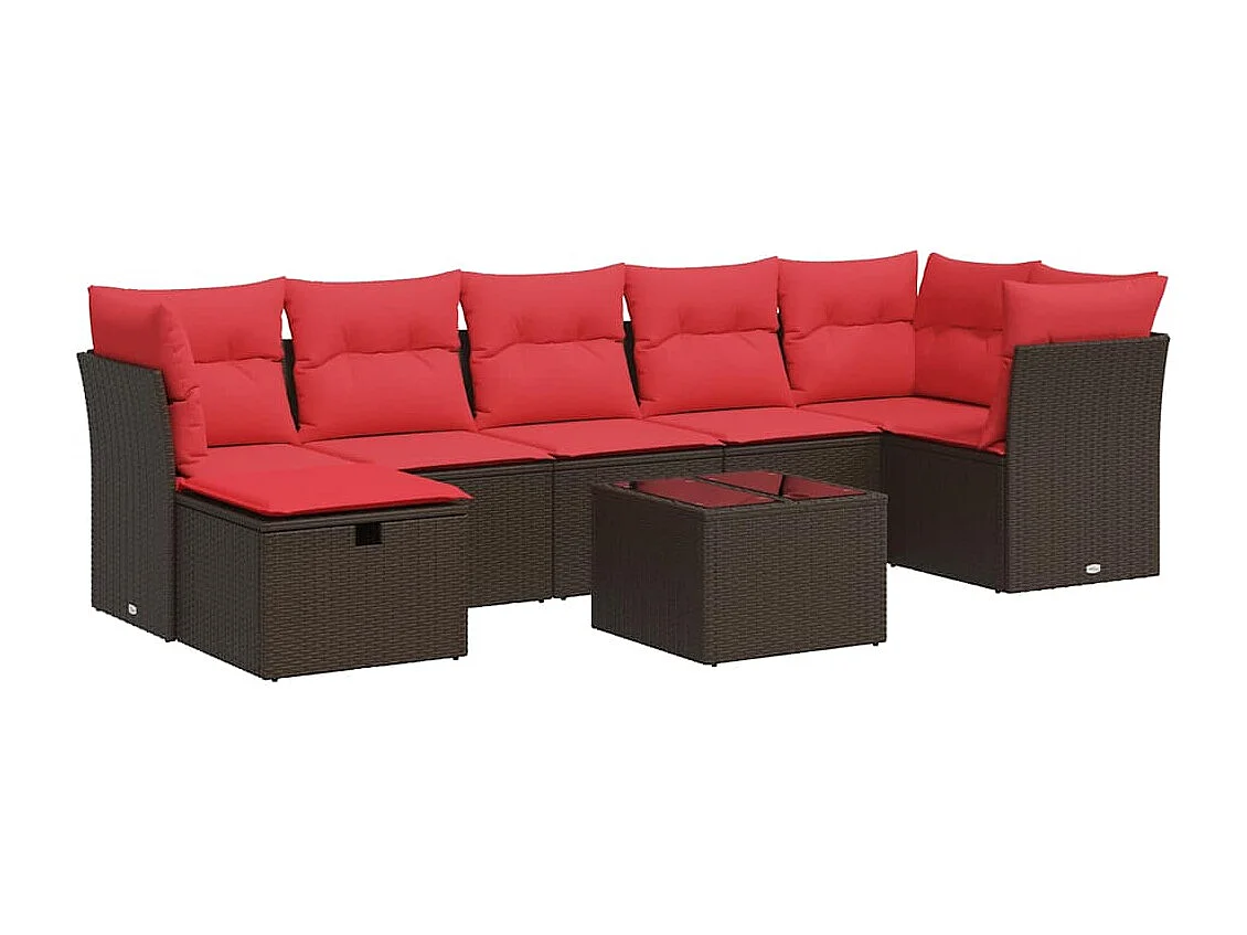 Set sofás de jardín 8 piezas y cojines ratán sintético marrón