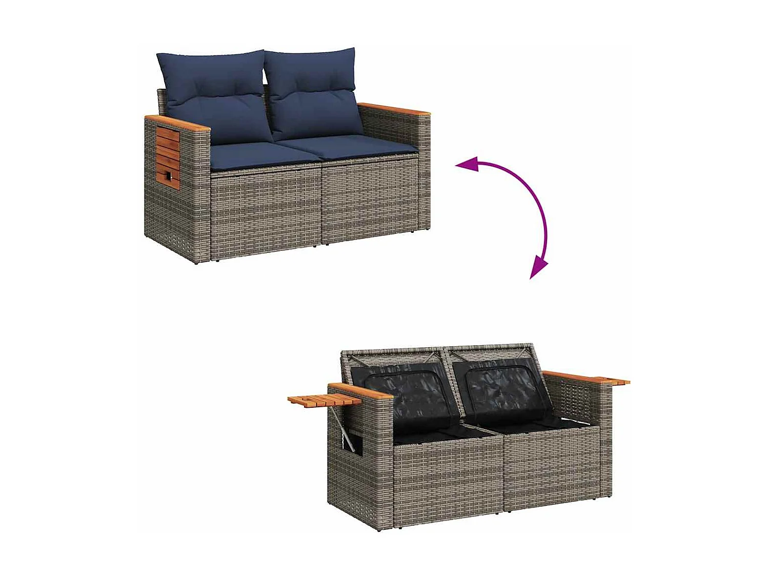 Salon de jardin 9 pièces avec coussins gris résine tressée