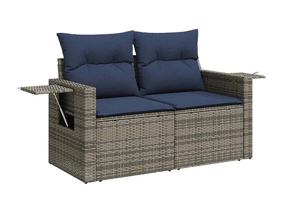 Salon de jardin avec coussins 9 pièces gris résine tressée acacia