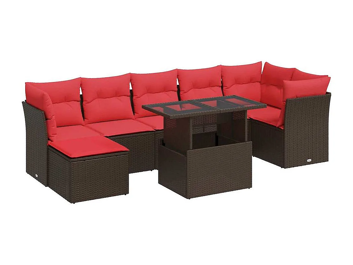 Salon de jardin avec coussins 8pièces marron résine tressée acacia