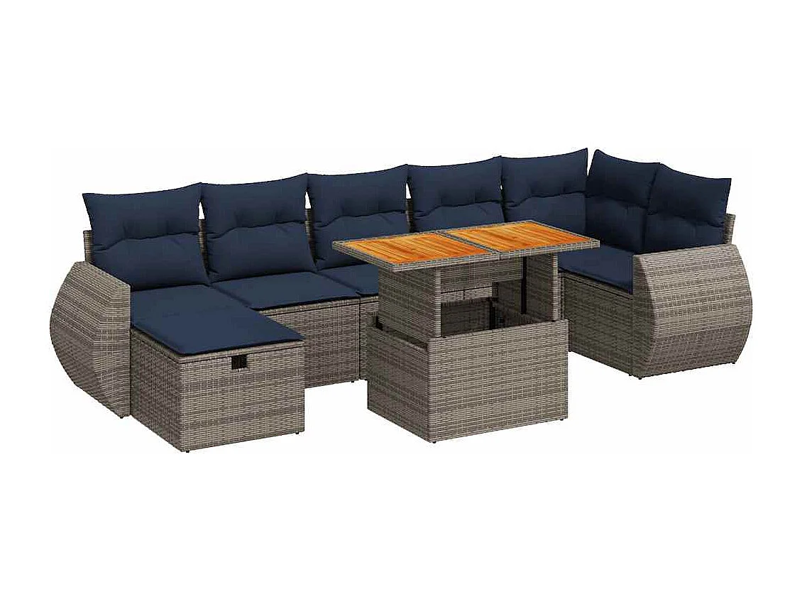 Salon de jardin avec coussins 8 pièces gris résine tressée acacia