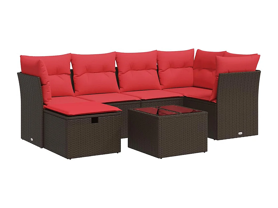 Salon de jardin avec coussins 7 pièces marron résine tressée