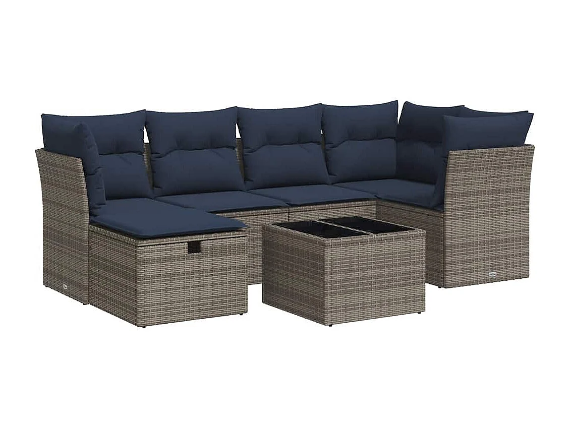 Salon de jardin avec coussins 7 pièces gris résine tressée