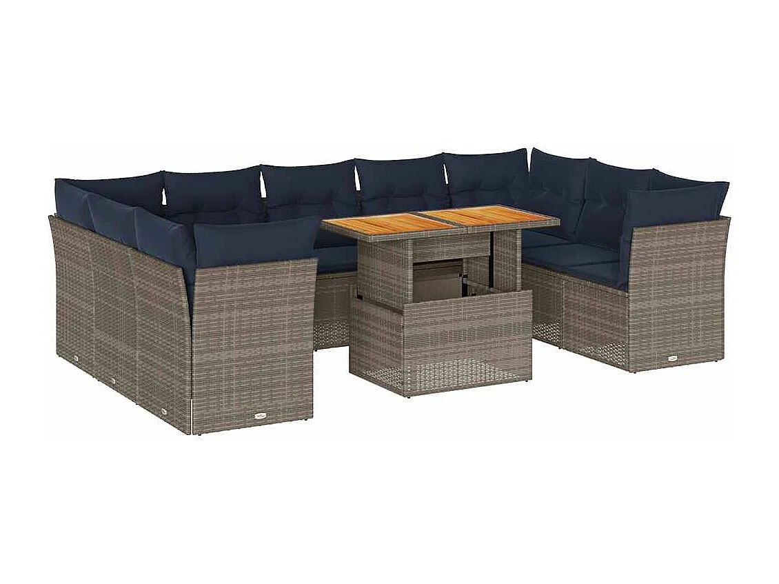 Salon de jardin avec coussins 10 pièces gris résine tressée
