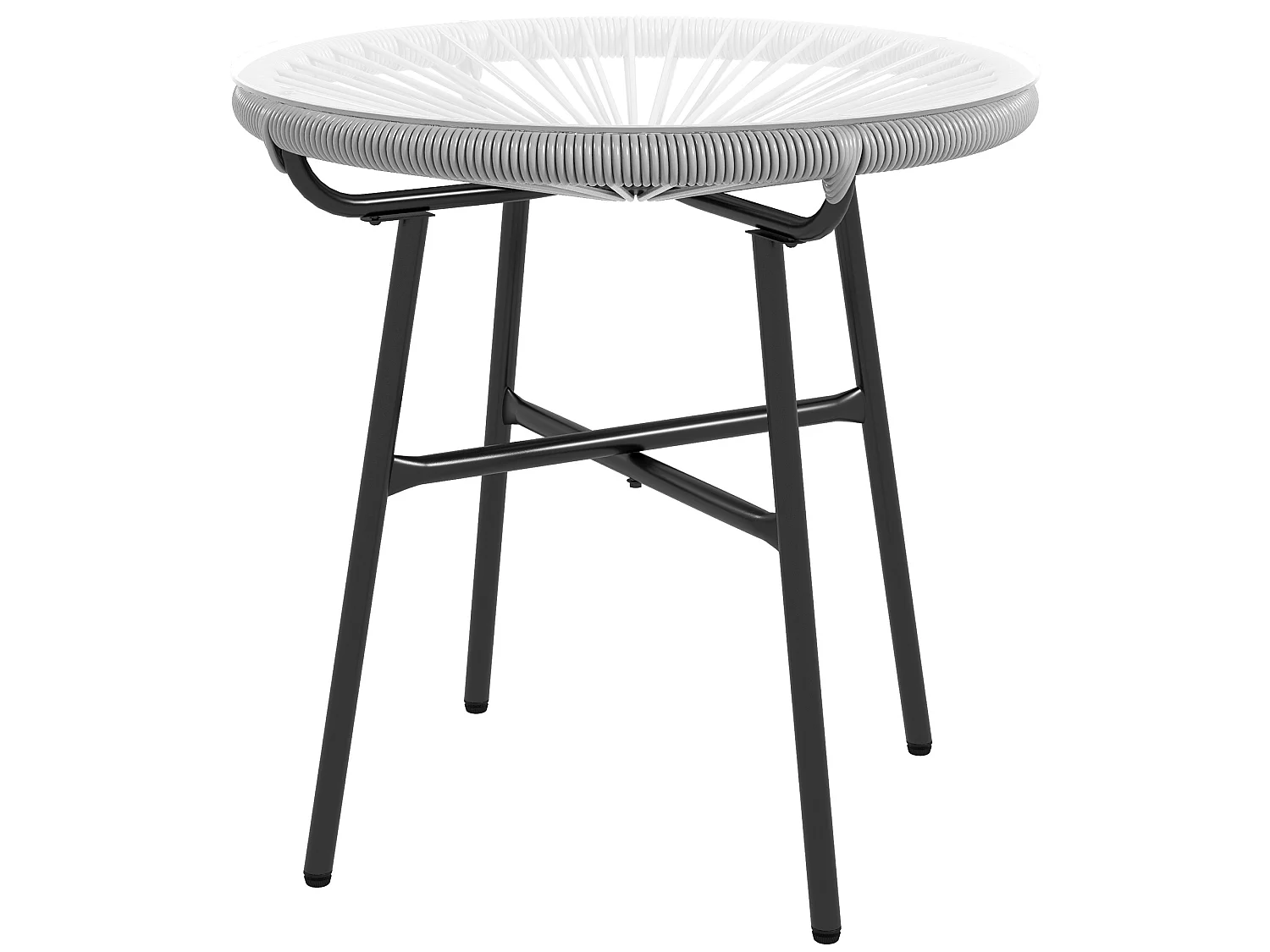Table basse ronde de jardin en résine aspect rotin métal et plateau verre trempé Ø 50 x 50H cm gris