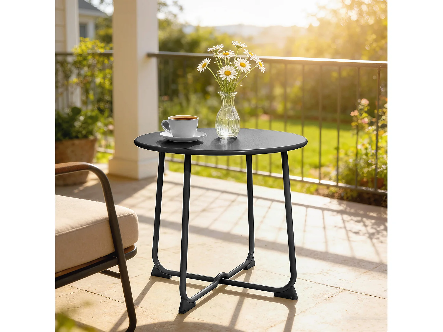 Table basse de jardin compacte dia.50 x H.45 cm métal noir