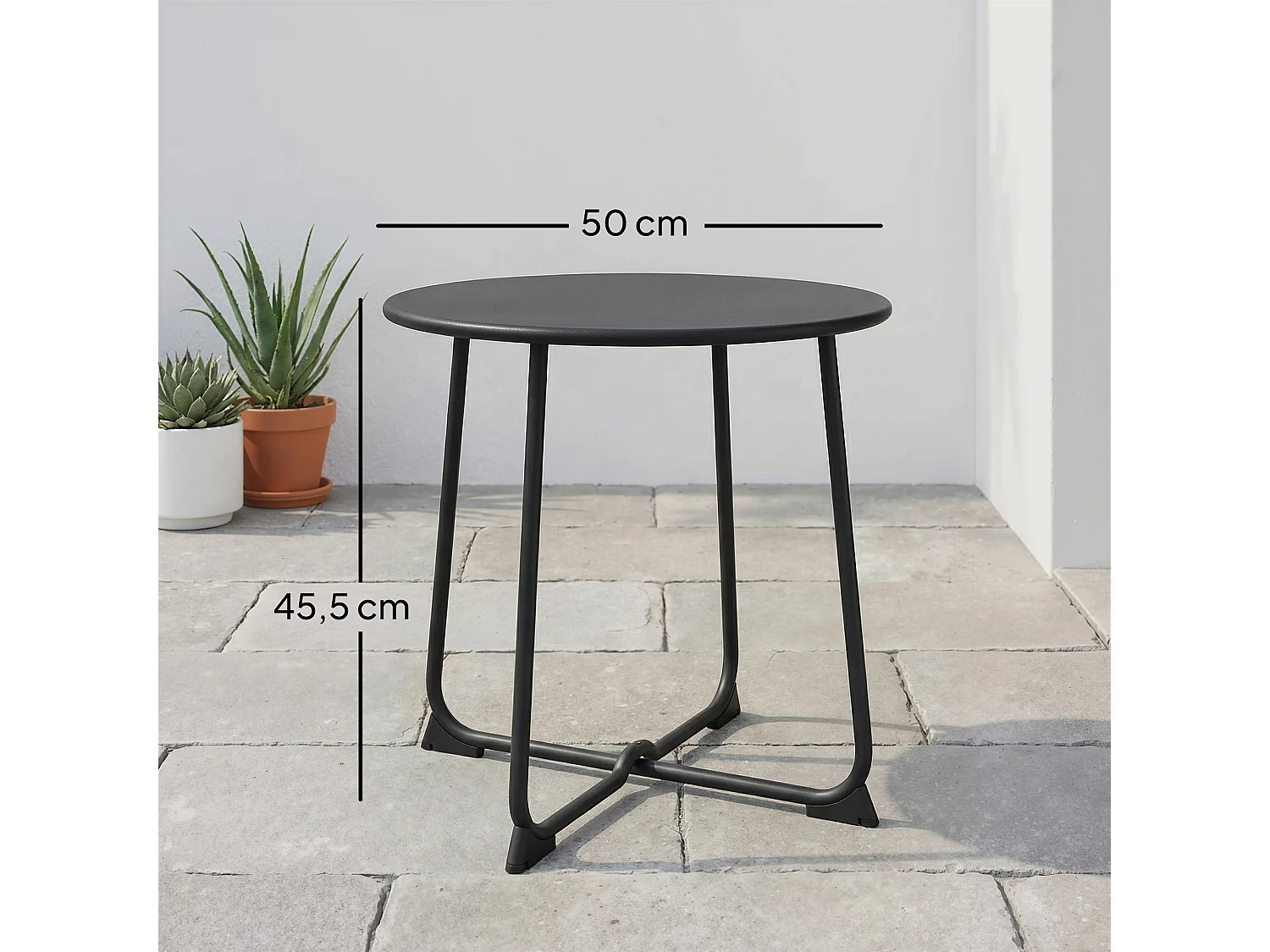 Table basse de jardin compacte dia.50 x H.45 cm métal noir