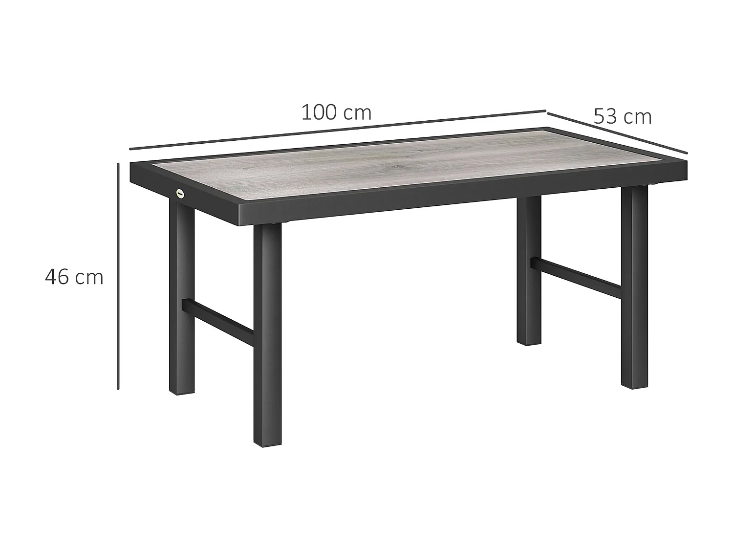 Table basse de jardin plateau SPC à effet bois gris métal noir