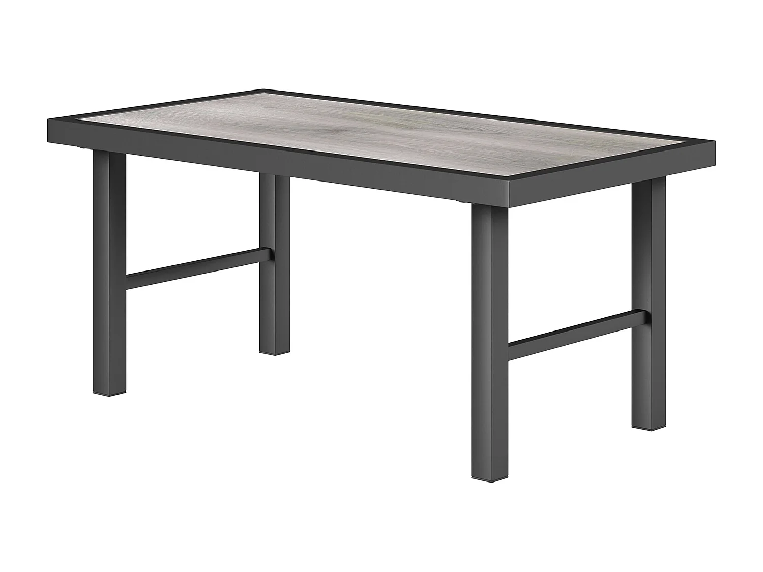 Table basse de jardin plateau SPC à effet bois gris métal noir