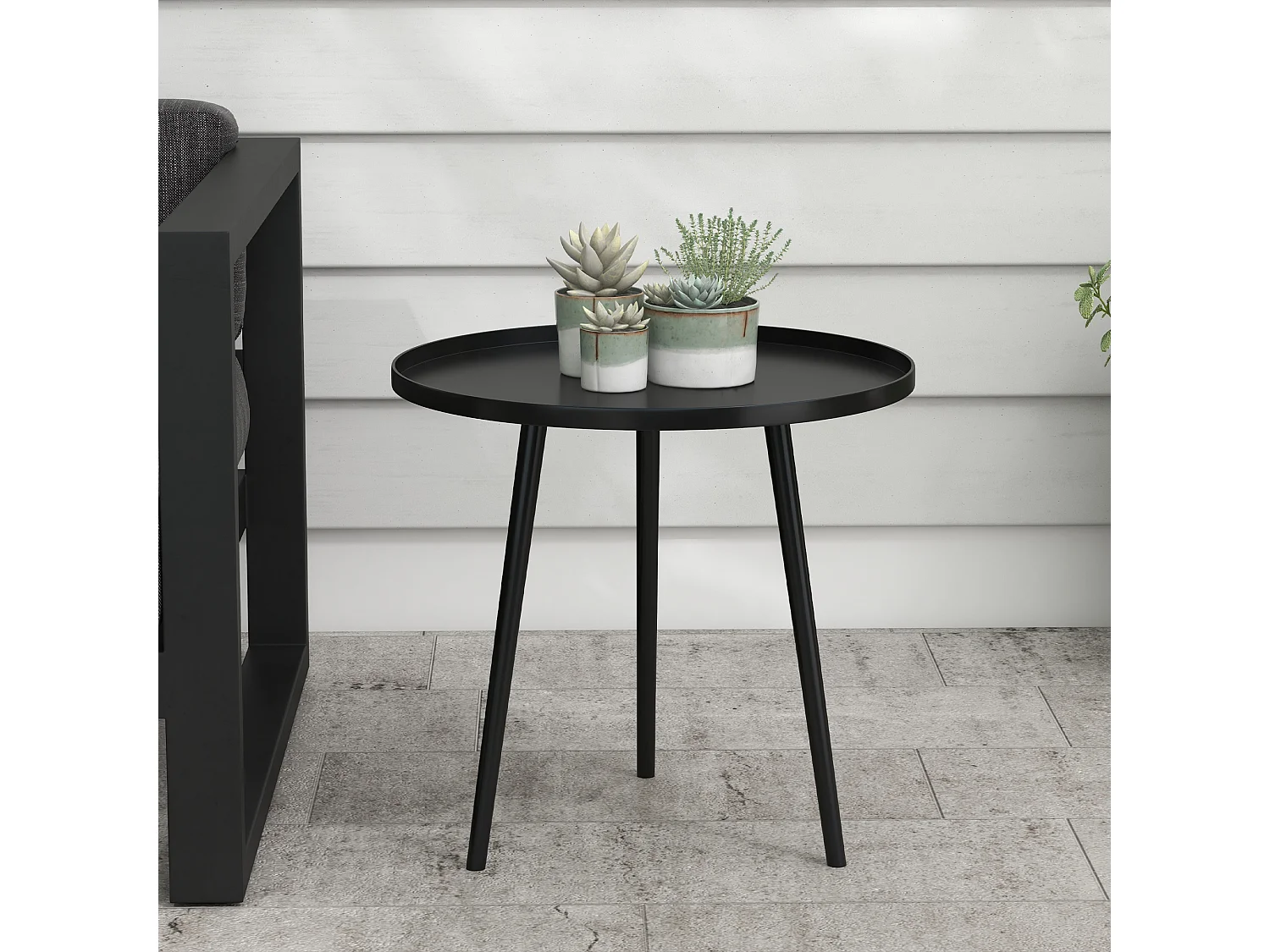 Table basse de jardin d'appoint design scandinave Ø 40 x 50H cm acier époxy noir