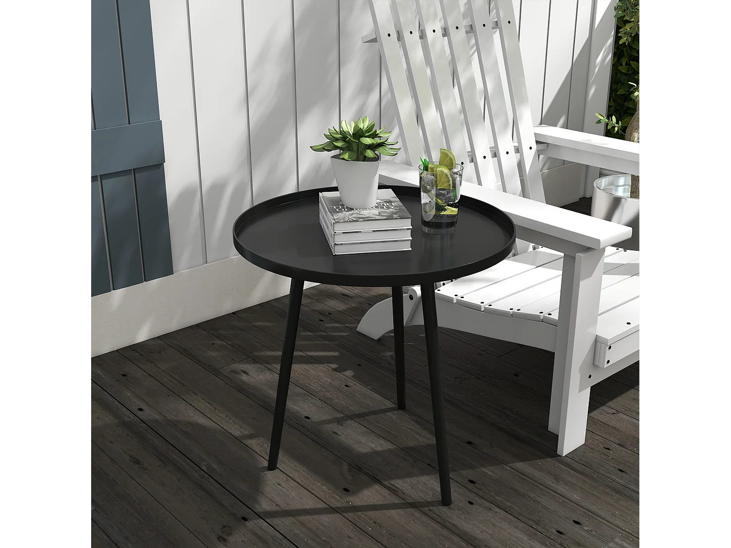 Table basse de jardin d'appoint design scandinave Ø 40 x 50H cm acier époxy noir