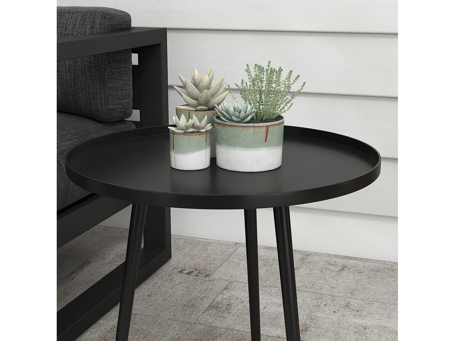 Table basse de jardin d'appoint design scandinave Ø 40 x 50H cm acier époxy noir
