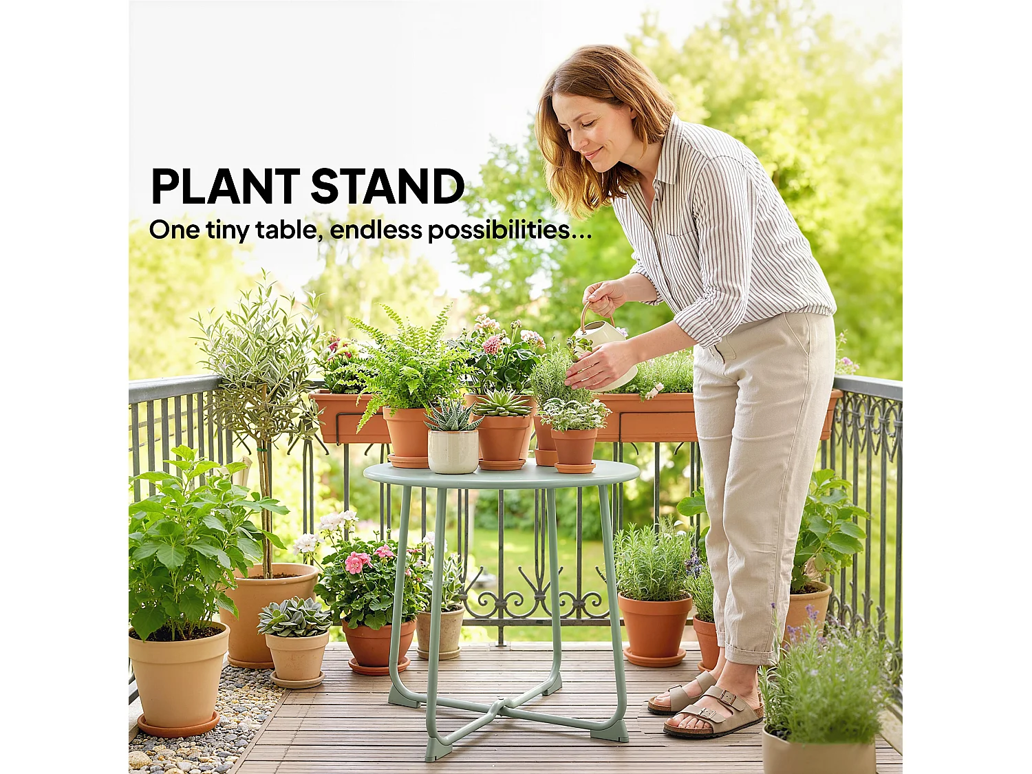 Table basse de jardin compacte dia.50 x H.45 cm métal vert d'eau