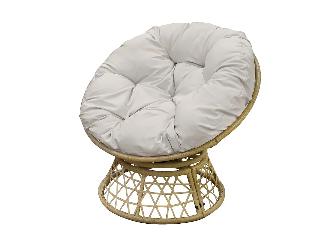 Tuinstoel van beige gevlochten hars met lichtgrijze kussen – 96x85x80 cm – Elegantie en comfort