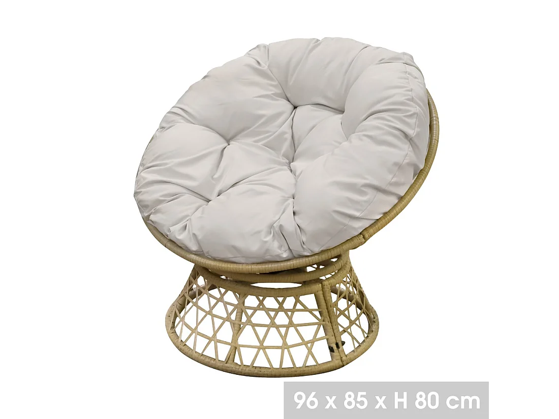 Tuinstoel van beige gevlochten hars met lichtgrijze kussen – 96x85x80 cm – Elegantie en comfort