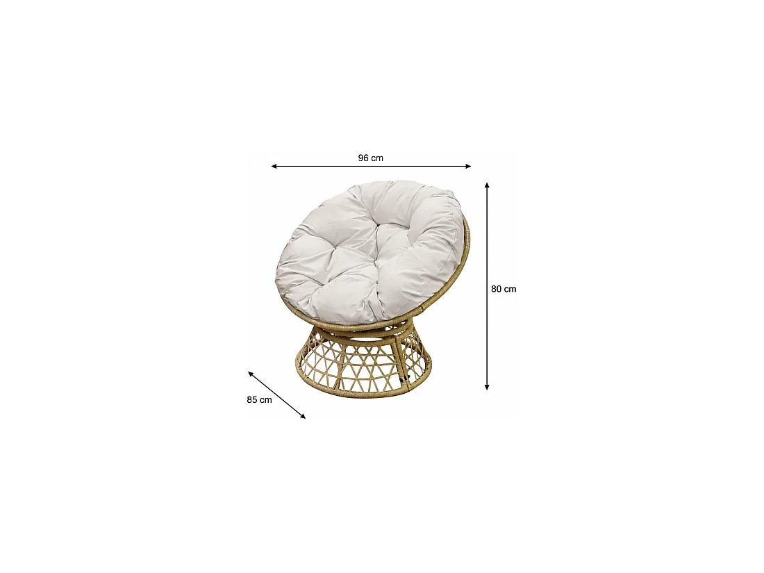 Fauteuil de jardin en résine tressée beige avec coussin gris clair – 96x85x80 cm – Élégance et confort