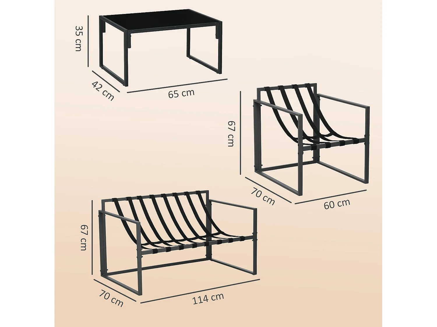 Salon de jardin 4 pièces – 4 personnes – Canapé et fauteuils