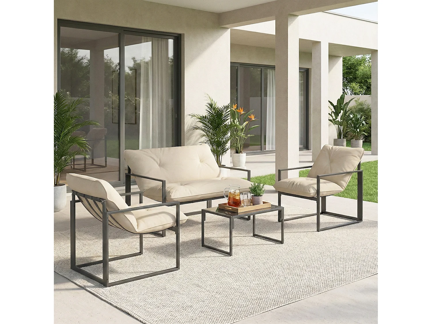 Salon de jardin 4 pièces – 4 personnes – Canapé et fauteuils