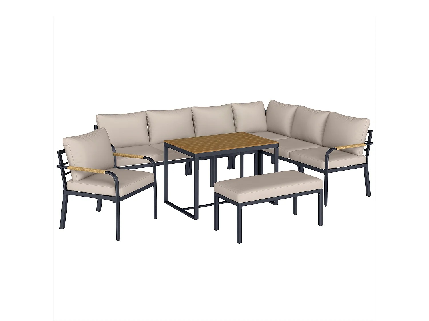 Salon de jardin d'angle table à manger 7 personnes 7 pièces